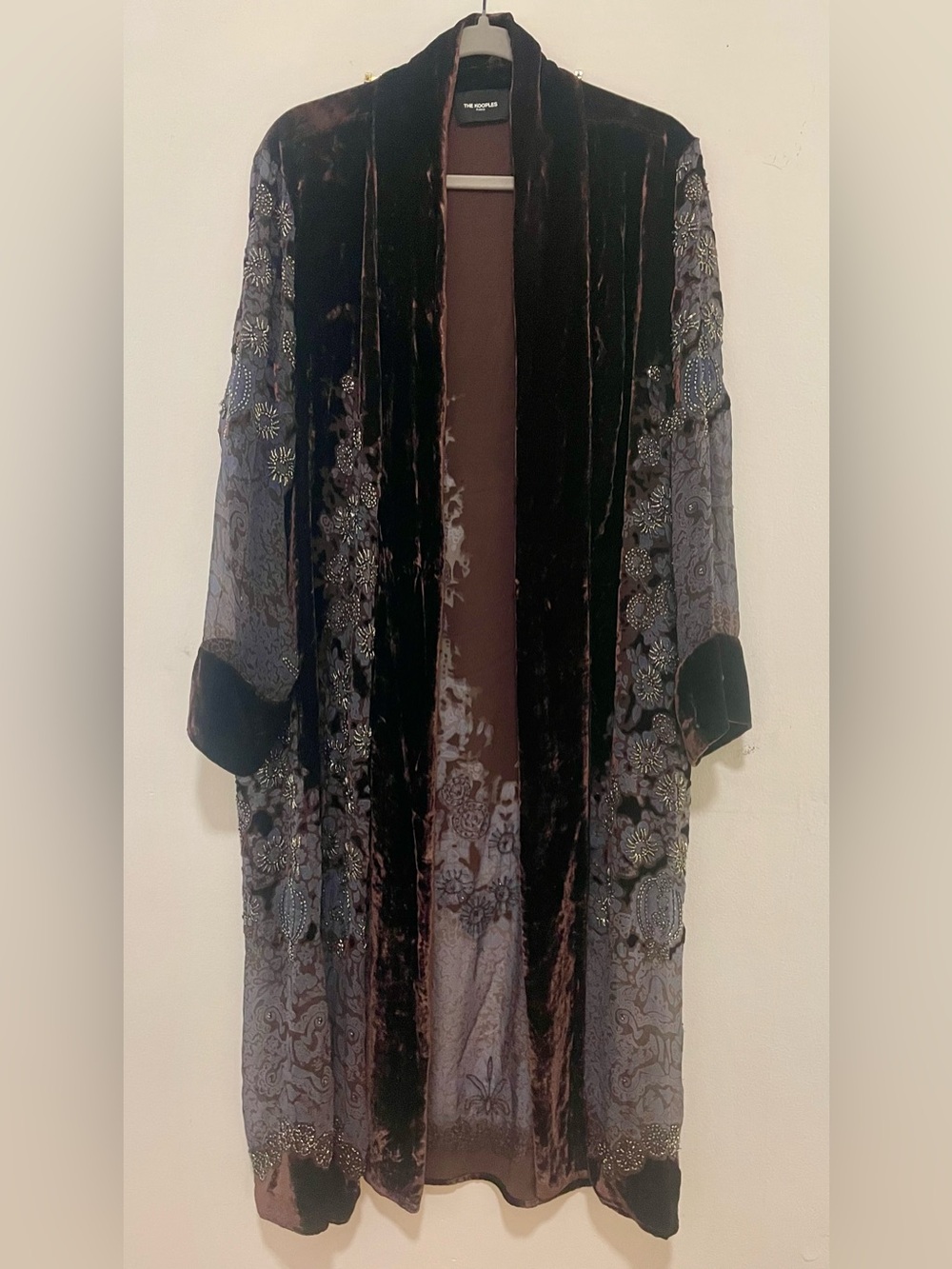 The Kooples Long Beaded Burnout Velvet Silk Kimono Jacket Duster $625